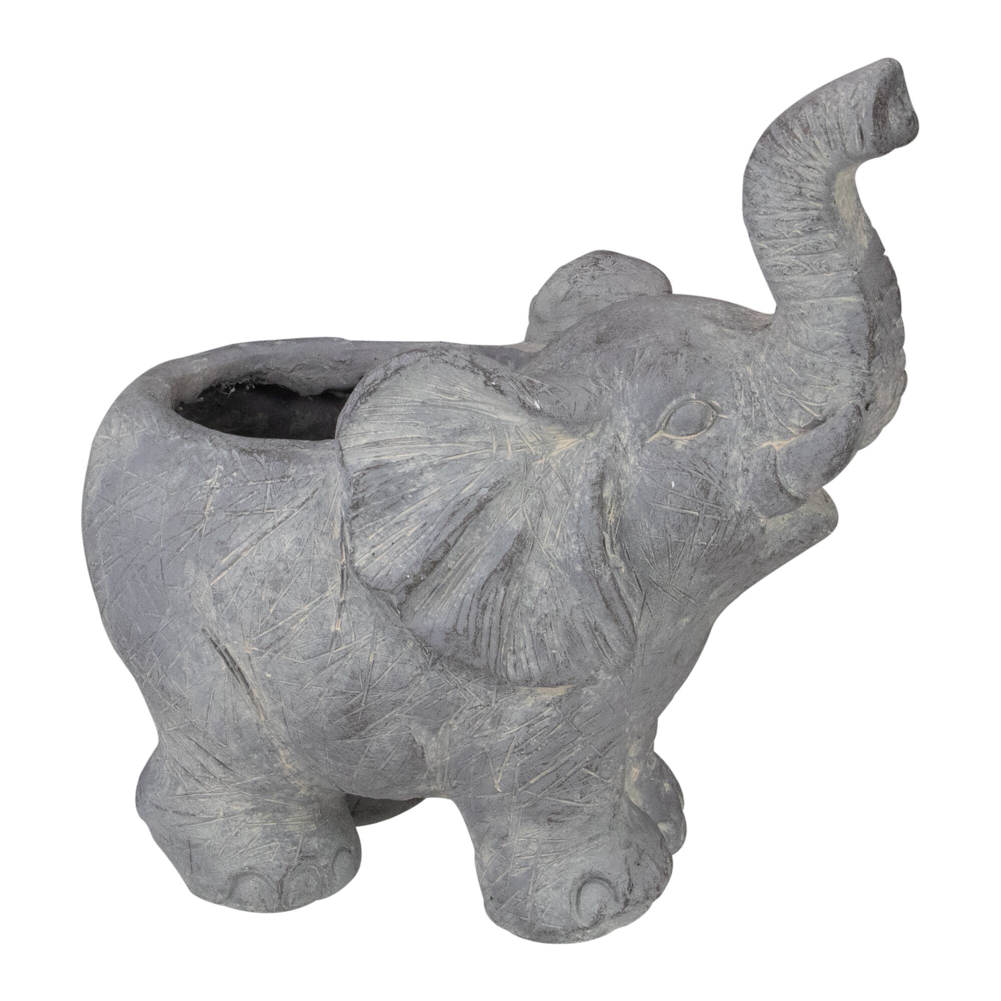 16" Gray Standing Elephant Outdoor Garden Planter